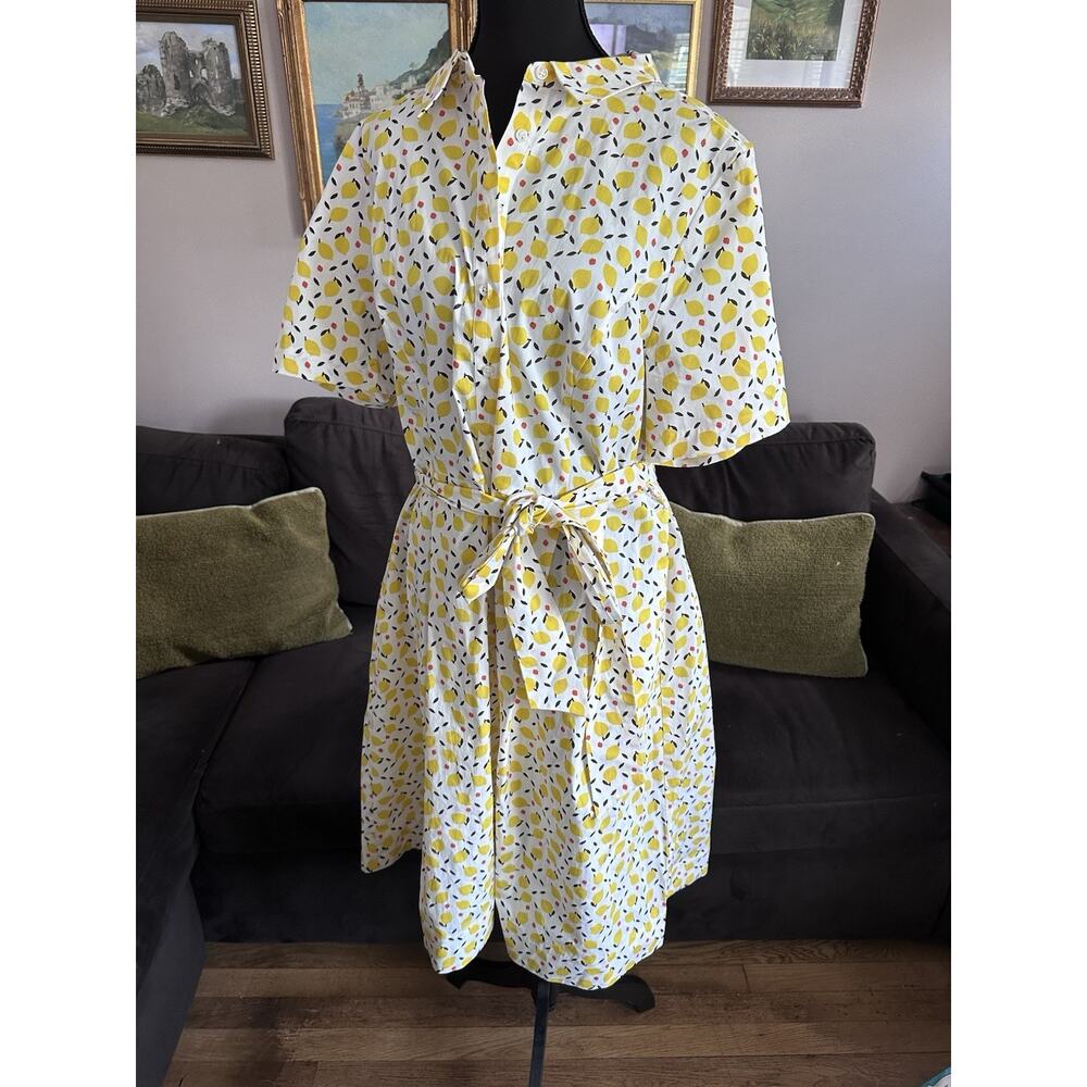Boden Lemon Print Anastasia Shirt A-line Cotton Poplin Dress Women US16/18R - Picture 2 of 9